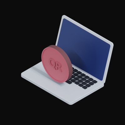 Qatari Riyal Floating Over a Laptop - 3D icon from Crypto & Currency Laptop Float