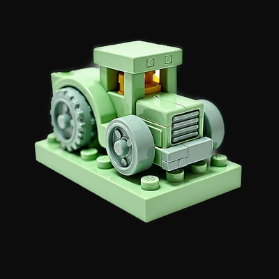 Green Toy Brick Tractor - Clay - 3D icon from Toy Brick Vehicles - Clay
