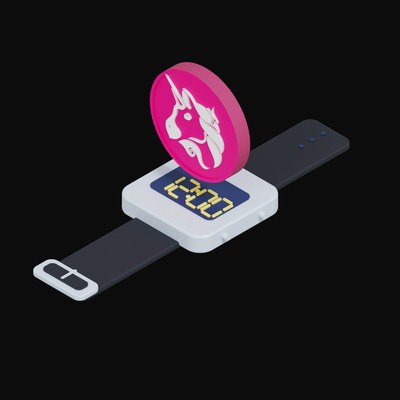 Uniswap Floating Over a Watch - 3D icon from Crypto & Currency Watch Float