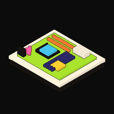 Lime Motherboard with a Cyan Processor Socket - illustration from Neo Brutalist AI Hardware Icons