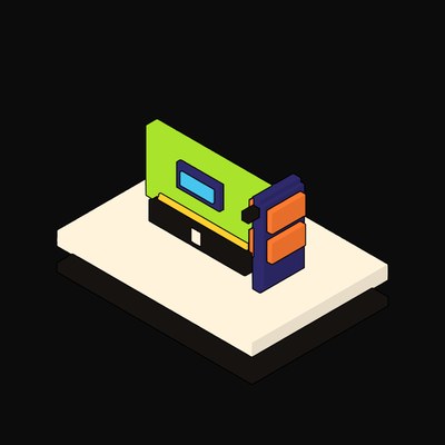 Lime Network Card with Two Port Cages - illustration from Neo Brutalist AI Hardware Icons