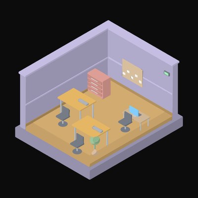 Soft Indigo Design Studio with Drawing Desks - illustration from Isometric Room Block Icons