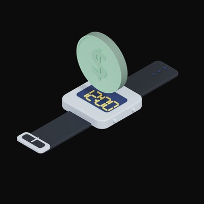 US Dollar Floating Over a Watch - 3D icon from Crypto & Currency Watch Float