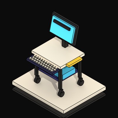 Ink Crash Cart with a Monitor and Keyboard Tray - 3D icon from Neo Brutalist AI Hardware