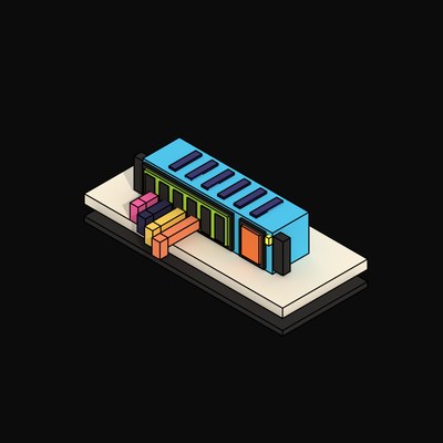 Cyan Network Switch with a Patch Cable Bundle - 3D icon from Neo Brutalist AI Hardware