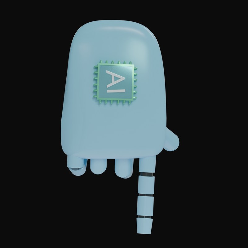 Sky Blue Pointing Down Robot Hand 3D Icon - 3D icon from Robot Hand Gestures 3D Icons