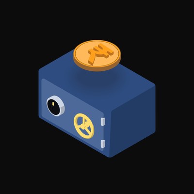 Indian Rupee Floating Over a Safe (Back) - animated icon from Crypto & Currency Safe Float