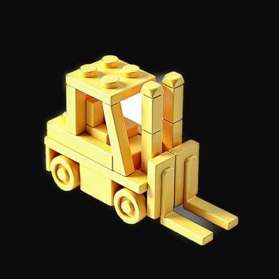 Yellow Toy Brick Forklift - Clay 3 - 3D icon from Toy Brick Vehicles - Clay