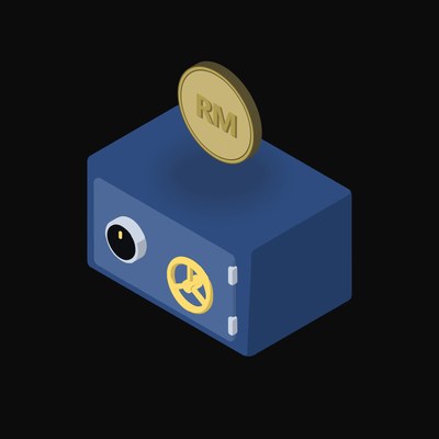 Malaysian Ringgit Floating Over a Safe - animated icon from Crypto & Currency Safe Float