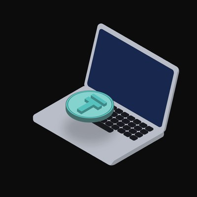 Kazakhstani Tenge Floating Over a Laptop (Back) - illustration from Crypto & Currency Laptop Float
