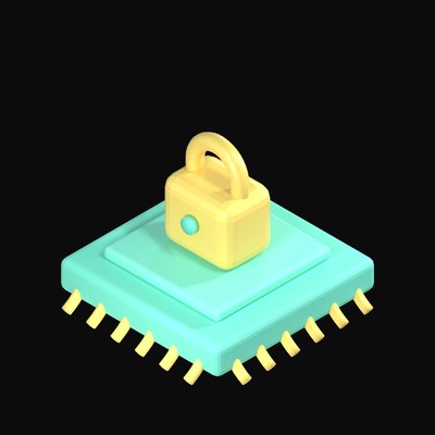 Mint Secure Chip with Padlock 3D Icon - 3D icon from AI Chips and Processors 3D