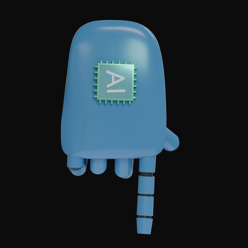 Steel Blue Pointing Down Robot Hand 3D Icon - 3D icon from Robot Hand Gestures 3D Icons