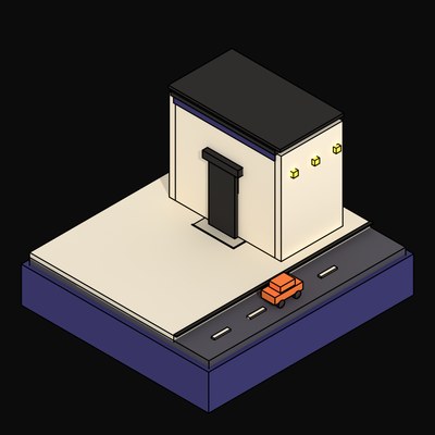 Plum Windowless Civic Archive with One Deep-Set Doorway - 3D icon from Neo Brutalist Scenes