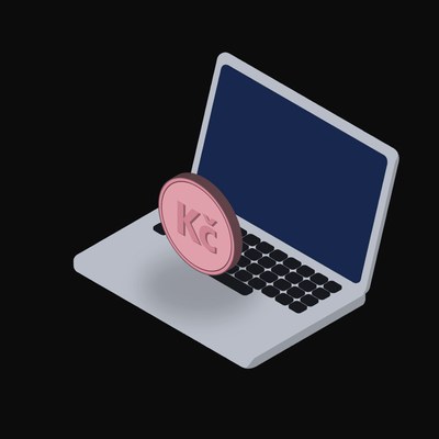 Czech Koruna Floating Over a Laptop - illustration from Crypto & Currency Laptop Float