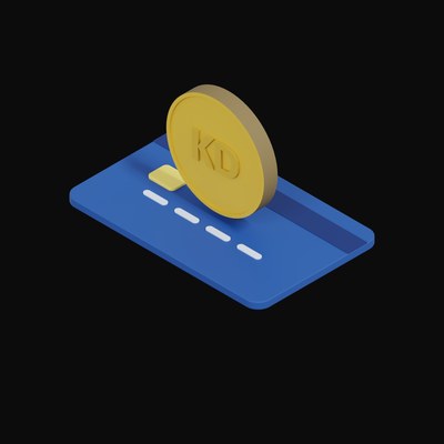 Kuwaiti Dinar Floating Over a Credit Card - 3D icon from Crypto & Currency Credit Card Float