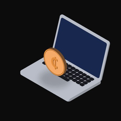 Ghanaian Cedi Floating Over a Laptop - illustration from Crypto & Currency Laptop Float