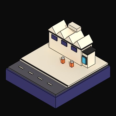 Windowless Concrete Pool Enclosure with Plum Clerestory Windows - 3D icon from Neo Brutalist Scenes