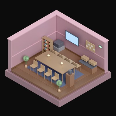 Dusty Rose Meeting Room with a Long Table - 3D icon from Isometric Room Blocks