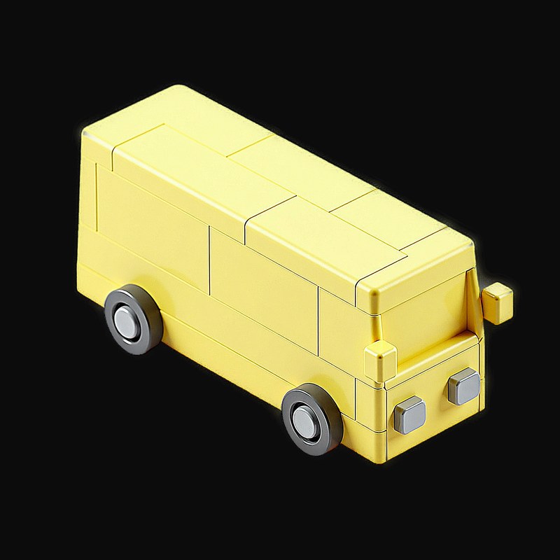 Yellow Toy Brick City Bus - Clay 3 - 3D icon from Toy Brick Vehicles - Clay