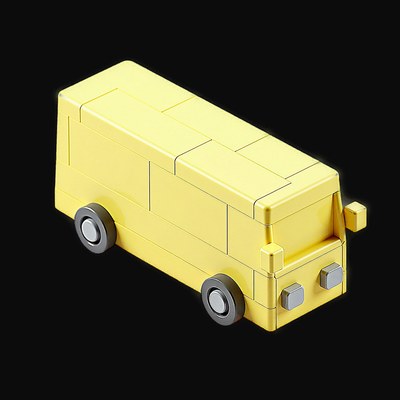 Yellow Toy Brick City Bus - Clay 3 - 3D icon from Toy Brick Vehicles - Clay