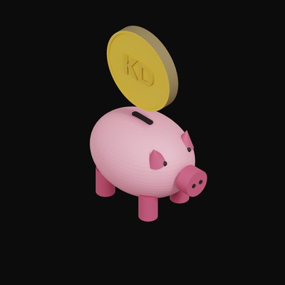 Kuwaiti Dinar Floating Over a Piggy Bank - 3D icon from Crypto & Currency Piggy Bank Float