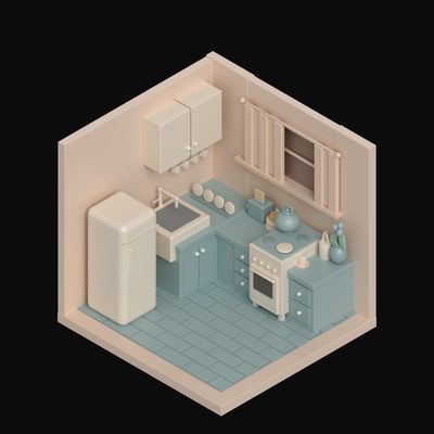 Isometric Kitchen Corner Diorama - 3D icon from Isometric Miniature Dioramas