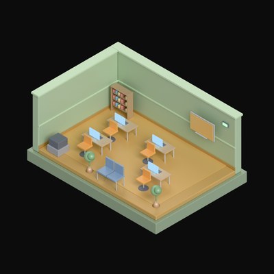 Soft Moss Open Plan Office with Four Desks - 3D icon from Isometric Room Blocks