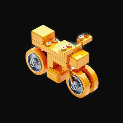 Orange Toy Brick Motorcycle - Plastic 3 - 3D icon from Toy Brick Vehicles - Plastic