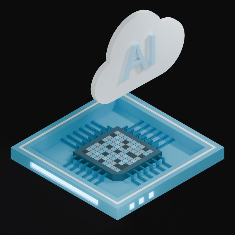 Light Blue AI Cloud Chip with a Labelled Cloud 3D Icon - 3D icon from AI Cloud Chips