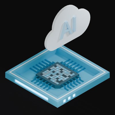 Light Blue AI Cloud Chip with a Labelled Cloud 3D Icon - 3D icon from AI Cloud Chips
