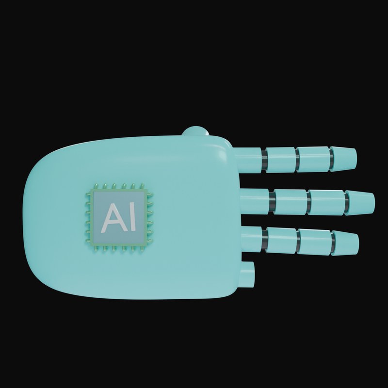 Cyan Three Fingers Robot Hand 3D Icon - 3D icon from Robot Hand Gestures 3D Icons