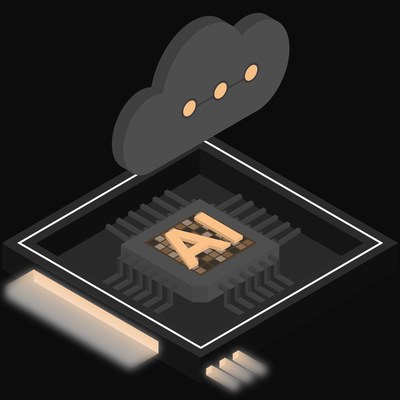 Black and Orange AI Cloud Chip Icon - illustration from AI Cloud Chip Icons