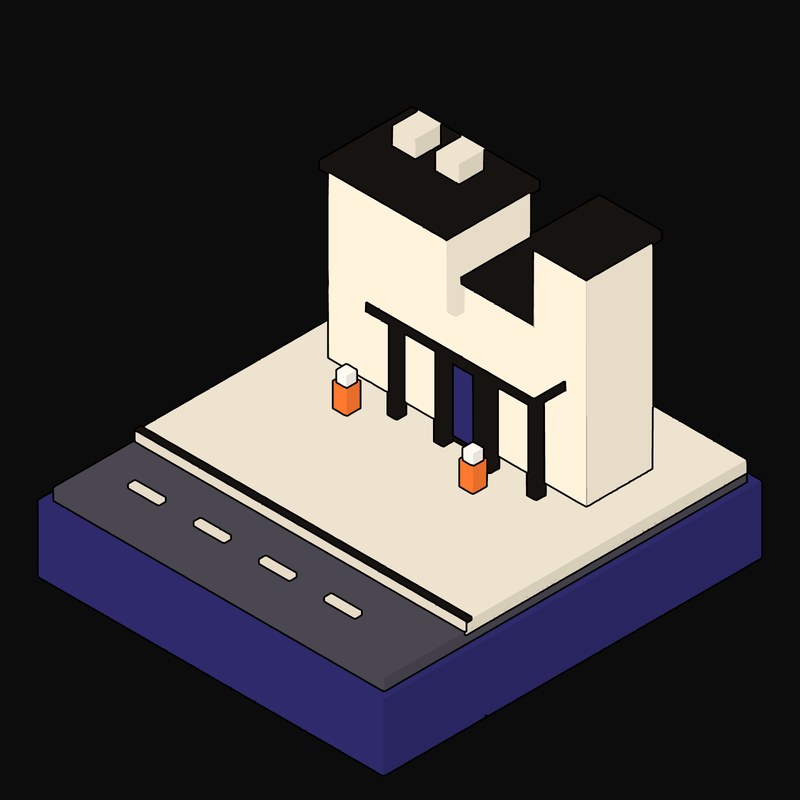 Fused Arts Megastructure with a Single Plum Entrance Animated Icon - animated icon from Neo Brutalist Scenes Motion Icons