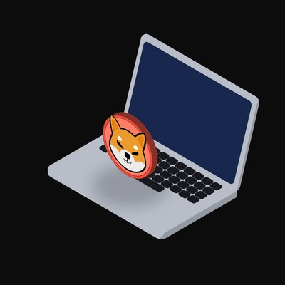 Shiba Inu Floating Over a Laptop - illustration from Crypto & Currency Laptop Float