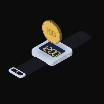 Kuwaiti Dinar Floating Over a Watch - illustration from Crypto & Currency Watch Float