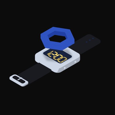 Chainlink Floating Over a Watch (Back) - illustration from Crypto & Currency Watch Float