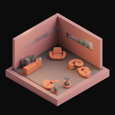 Plum Reception Lobby with a Curved Desk - 3D icon from Isometric Clay Room Scenes
