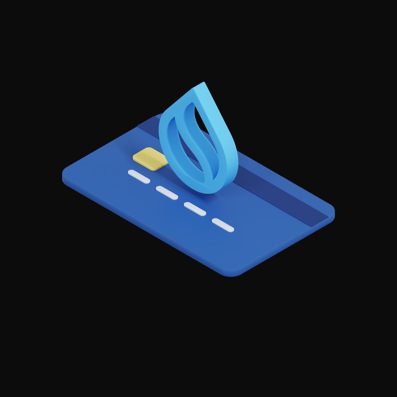 Sui Floating Over a Credit Card - 3D icon from Crypto & Currency Credit Card Float