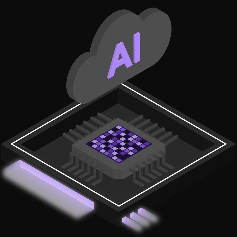 Black and Purple AI Cloud Chip with a Labelled Cloud Icon - illustration from AI Cloud Chip Icons
