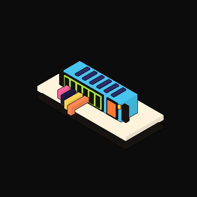 Cyan Network Switch with a Patch Cable Bundle - illustration from Neo Brutalist AI Hardware Icons
