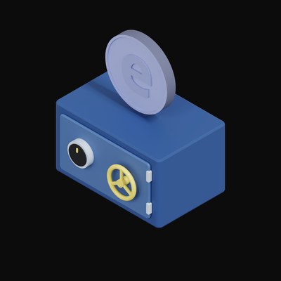 Ethena USDe Floating Over a Safe - 3D icon from Crypto & Currency Safe Float