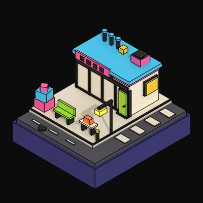 Cyan Laundromat with a Row of Machines - 3D icon from Neo Brutalist High Street