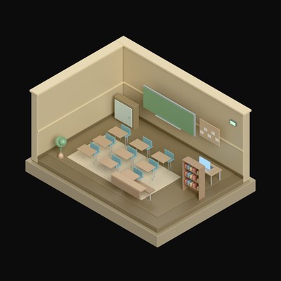 Warm Sand Classroom with Desk Rows - 3D icon from Isometric Room Blocks