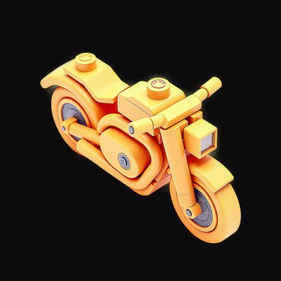 Orange Toy Brick Motorcycle - Clay - 3D icon from Toy Brick Vehicles - Clay