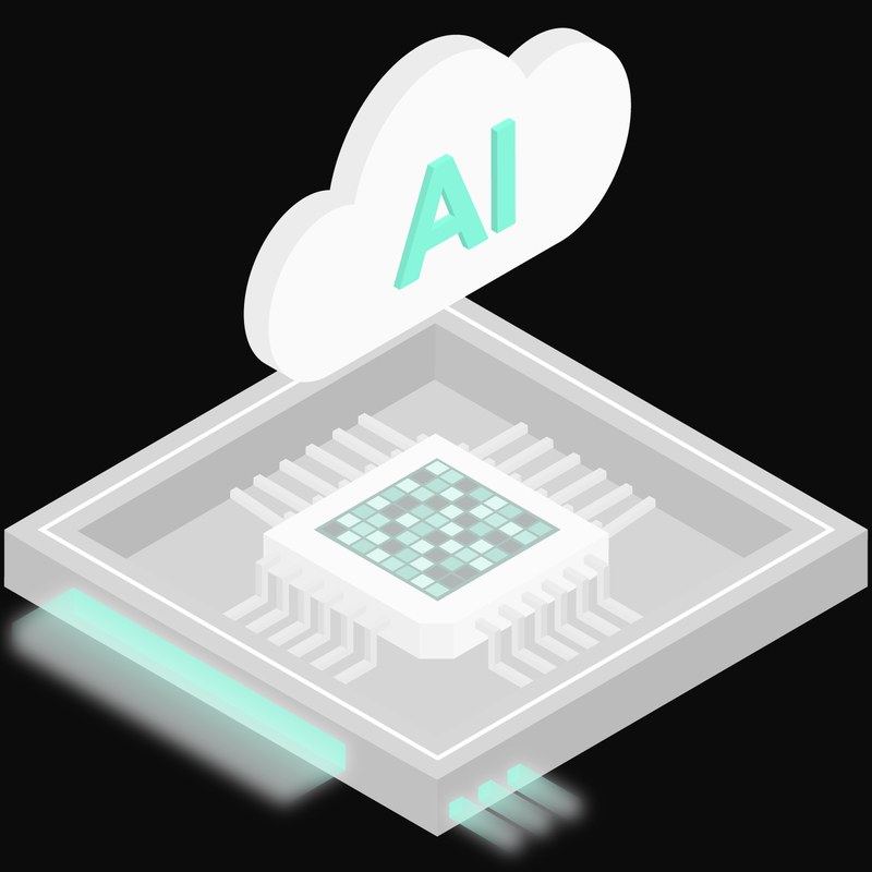 Turquoise AI Cloud Chip with a Labelled Cloud Icon - illustration from AI Cloud Chip Icons