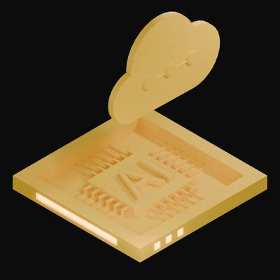 Amber Glass AI Cloud Chip 3D Icon - 3D icon from AI Cloud Chips