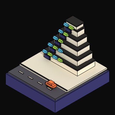 Yellow Ziggurat Terrace Housing with Stepped Roof Terraces - 3D icon from Neo Brutalist Scenes