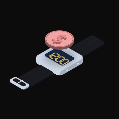 Canadian Dollar Floating Over a Watch (Back) - illustration from Crypto & Currency Watch Float
