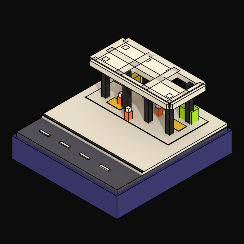 Waffle-Roofed Undercroft Market with a Row of Stalls - 3D icon from Neo Brutalist Scenes