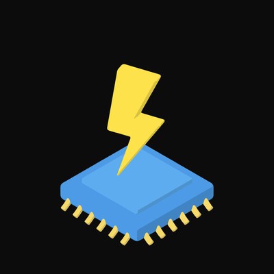 Blue Power Chip with Lightning Icon - illustration from AI Chip and Processor Icons